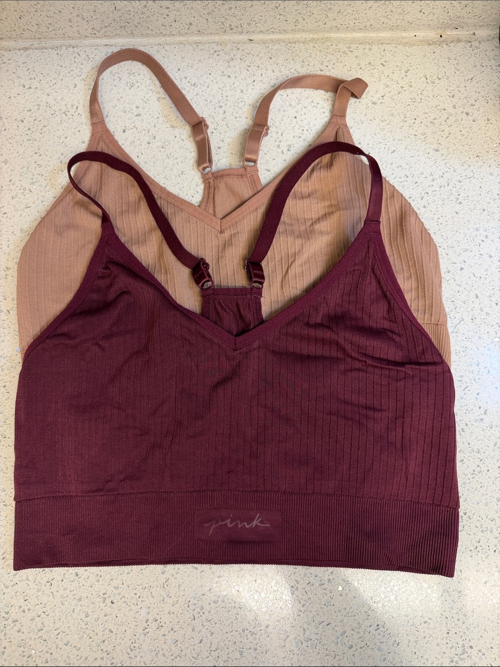 PINK Victoria's Secret Ribbed Seamless Bralette Duo - Burgundy & Blush